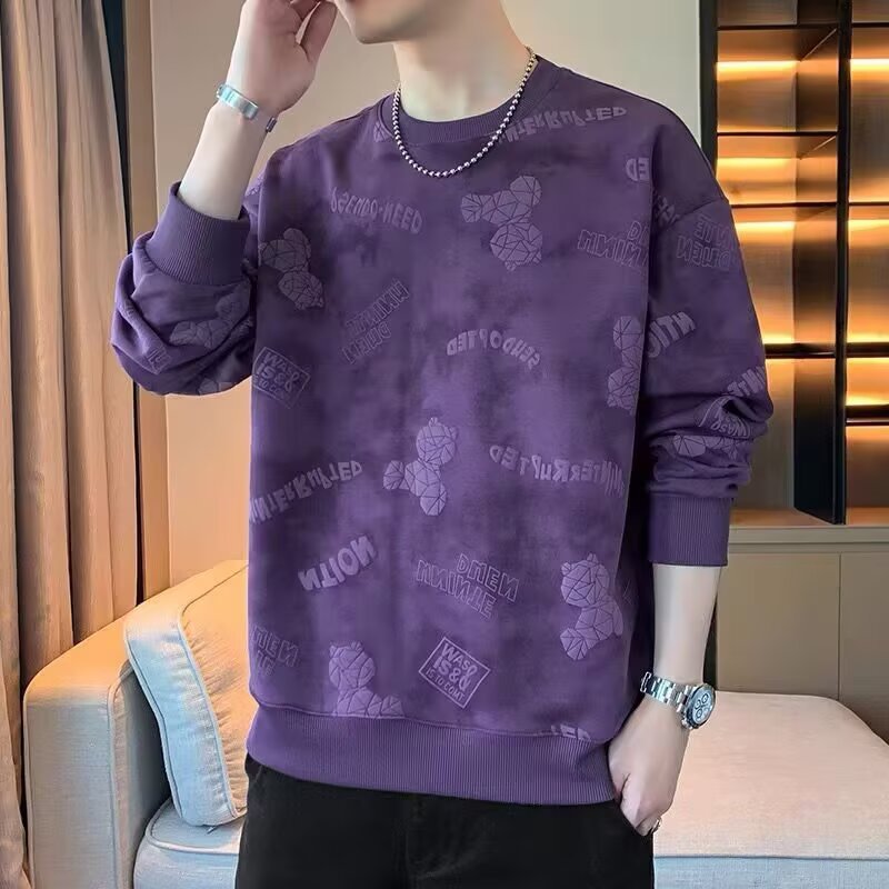 Men's Spring/Autumn High-End Trendy Crew Neck Sweatshirt, New Arrival, Long Sleeve, Casual, Trendy, Loose Fit, Versatile Top