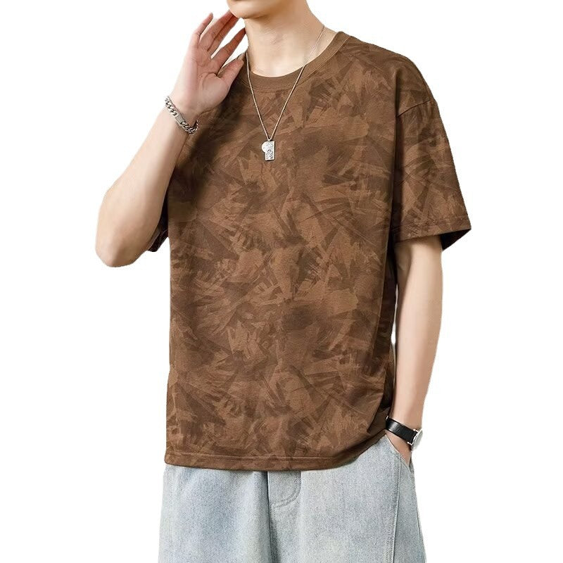 Men's Crew Neck Short Sleeve T-Shirt, Summer 2024 New Trendy Versatile Ice Silk Quick-Drying Printed Loose Casual T-Shirt