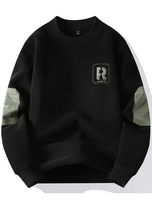 Crew neck sweatshirt, versatile men's autumn and winter fleece-lined crew neck inner layer sweatshirt, men's one-piece fleece long-sleeved t-shirt