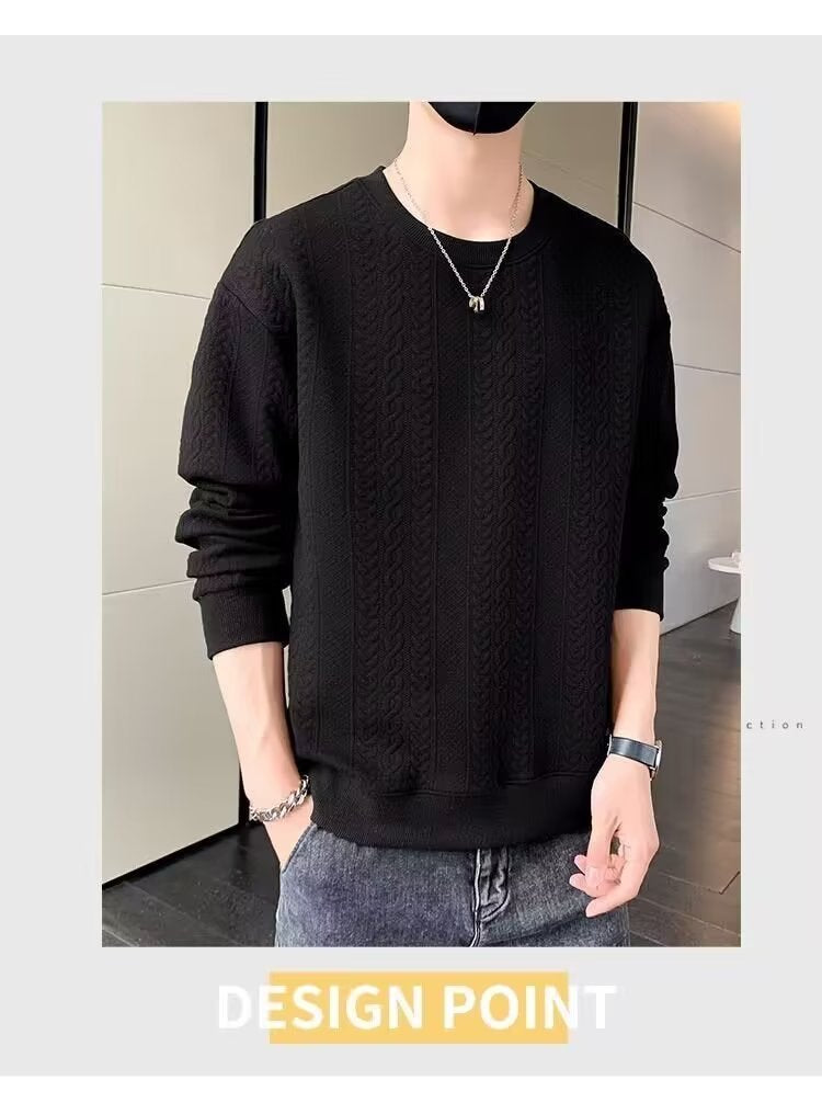 Men's Spring and Autumn New Style T-shirt Loose Crew Neck Base Layer Pullover Trendy Casual Long Sleeve T-shirt