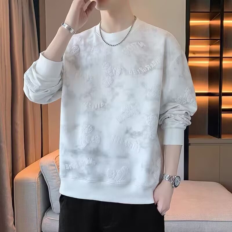 Men's Spring/Autumn High-End Trendy Crew Neck Sweatshirt, New Arrival, Long Sleeve, Casual, Trendy, Loose Fit, Versatile Top