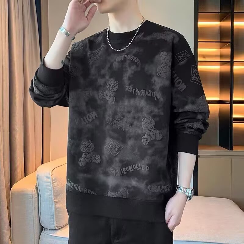 Men's Spring/Autumn High-End Trendy Crew Neck Sweatshirt, New Arrival, Long Sleeve, Casual, Trendy, Loose Fit, Versatile Top