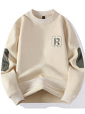Crew neck sweatshirt, versatile men's autumn and winter fleece-lined crew neck inner layer sweatshirt, men's one-piece fleece long-sleeved t-shirt