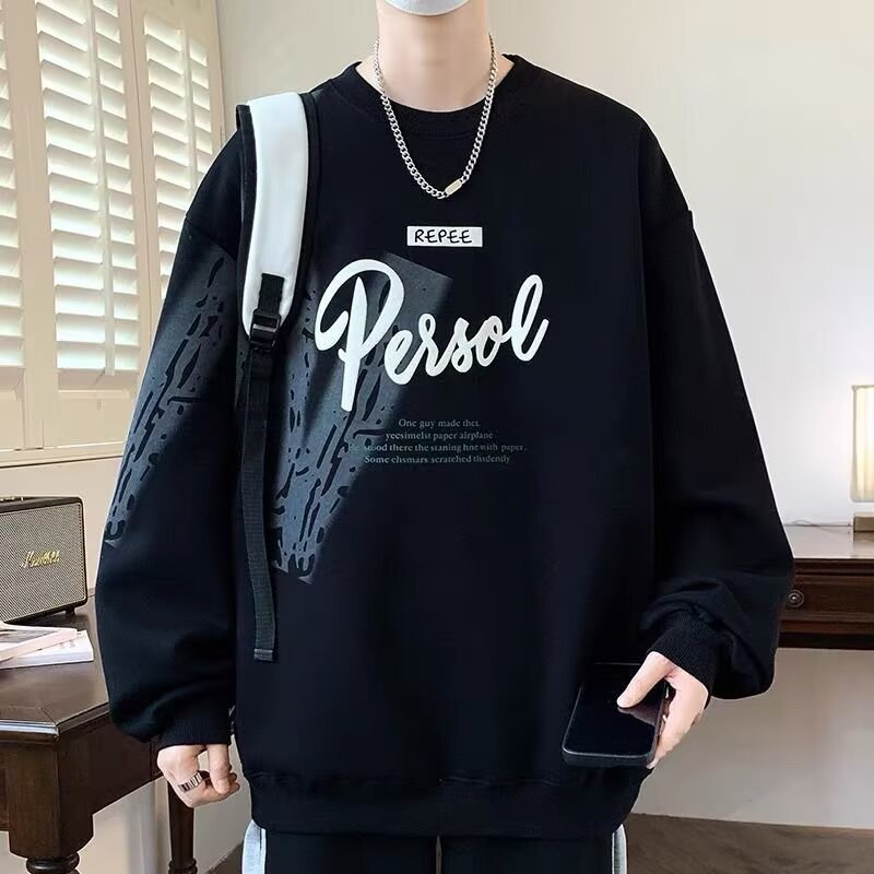 2025 New Spring and Autumn Long-Sleeved T-Shirt for Men, Hoodless Sweatshirt, Trendy and Stylish Men's Clothing for Teenagers and Students