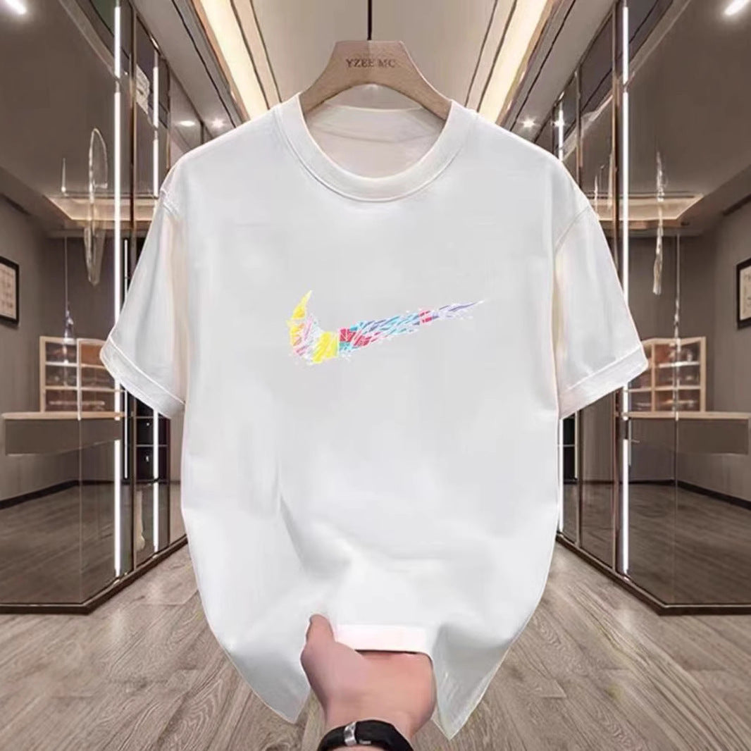 American retro heavyweight summer pure cotton trendy T-shirt men's short-sleeved T-shirt couple's half-sleeved base shirt top