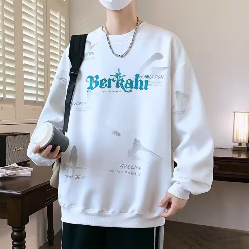 2025 New Spring and Autumn Long-Sleeved T-Shirt for Men, Hoodless Sweatshirt, Trendy and Stylish Men's Clothing for Teenagers and Students