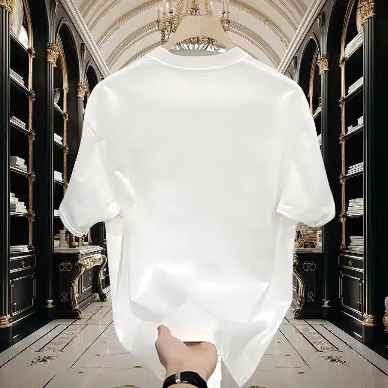 2025 New Style Pure Cotton Short-Sleeve T-Shirt for Men, Summer Fashionable White T-Shirt Base Layer Top